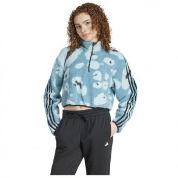 Women's Cropped Fleece Quarter-Zip Jacket - adidas Essentials 3-Stripes Animal Print