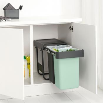 Brabantia Sort & Go 2 Sections 2 x 15L Bin Jade Green & Dark Grey
