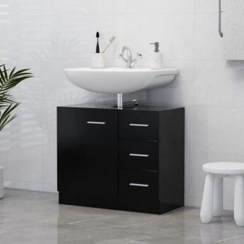 Armario para lavabo de madera contrachapada negro 63x30x54 cm