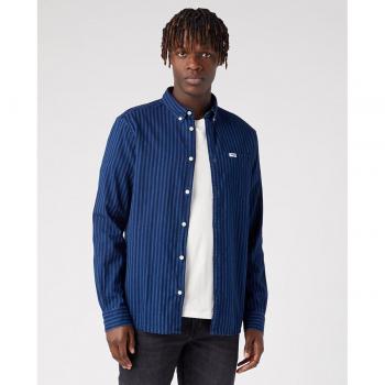 Wrangler - Camisa de hombre de corte classic en color azul de rayas y camisas vaqueras abotonadas de corte regular