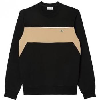 Sudadera Lacoste Color Block Crew para hombre, negra y beige, talla S
