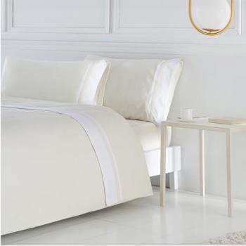 Funda Nórdica TUY de Satén 400 Hilos Beige con Solapa Blanca, incluye funda nórdica y 1 o 2 fundas de almohada según el tamaño, sábana bajera ajustable, para cama de