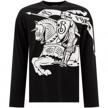 Burberry Men's Long Sleeve Cotton T-Shirt with EKD in Black | Size Medium | 8095157