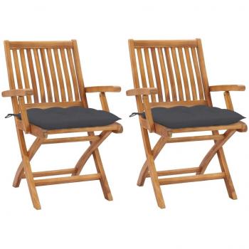 Teak Wood Garden Chairs Set of 2 with Anthracite Cushions