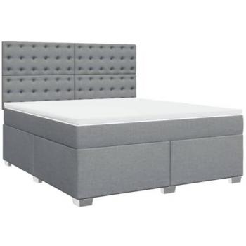 Cama box spring con colchón tela gris claro 180x200 cm