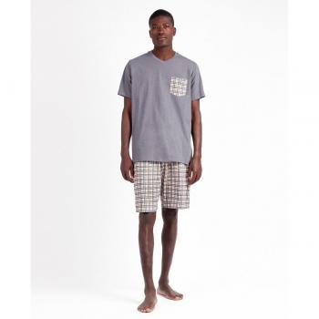 Pijama corto de hombre multicolor con estampado de rayas y botones frontales