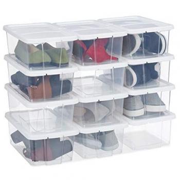 Cajas Plásticas para Zapatos Apilables - Set de 24 Organizadores Transparentes con Tapa, 12.5x20x34.5cm, Blancas