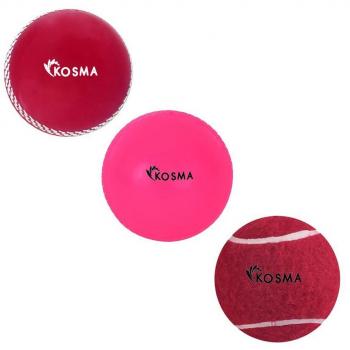 Kosma Conjunto de 3 bolas de Cricket Poly suave Pelota de Tenis | PVC blando Cricket Ball : El juego incluye: Cricket, tenis Bal-Red Ball-Red,viento-bola rosa)