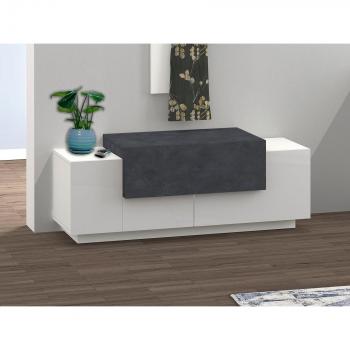 Banco de zapatos Coro, mueble organizador de calzado, 2 puertas y compartimento abatible, diseño sin tiradores, doble profundidad, acabado en alto brillo, dimensiones 120 cm x 46 cm x 45 cm