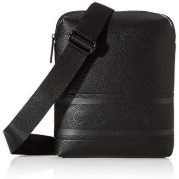 Calvin Klein - Striped Logo Pu Flat Crossover, Shoppers y bolsos de hombro Hombre, Negro