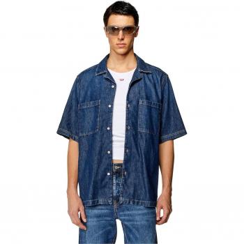 Diesel Relaxed Fit Short Sleeve Denim Bowling Shirt - Men's Large