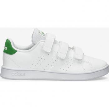 Adidas Advantage Court Sneaker - Zapatillas Niño, color blanco con detalles en verde, diseño clásico de tenis, parte superior de cuero sintético, plantilla acolchada para mayor comodidad, suela de goma antideslizante y cierre de