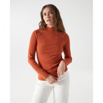 Salsa Jeans - Jersey de mujer en punto canalé de manga larga con aplicaciones metálicas