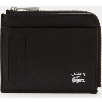 Lacoste - Cartera de piel negra con cremallera para hombre