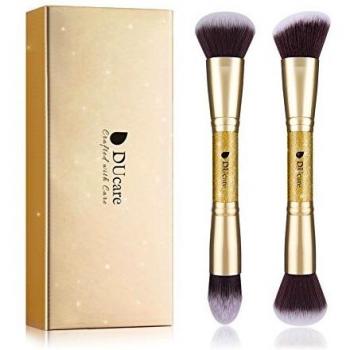 DUcare Foundation Brush 2Pcs Powder Buffer and Contour Brush Duo End Synthetic Cosmetic Tools