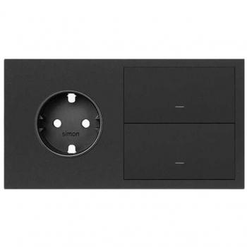 Kit frontal Simon 100 con 1 enchufe schuko y 2 teclas negro mate