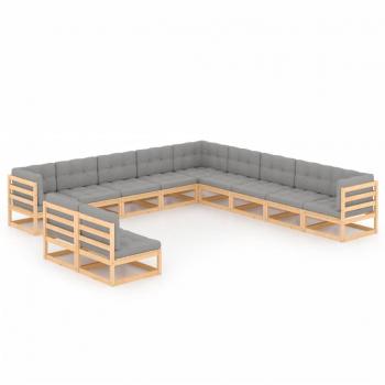 11-Piece Solid Pine Wood Garden Lounge Set with Cushions