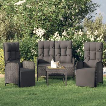 Set comedor de jardín 3 pzas con cojines ratán sintético negro Vidaxl