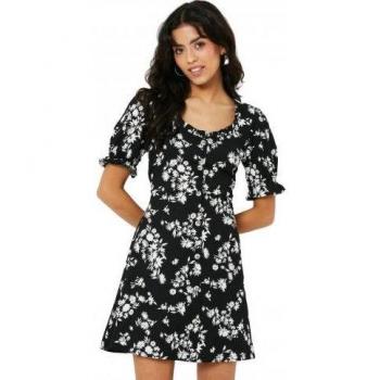 Minivestido Petite para Mujeres Dorothy Perkins con Estampado Ditsy y Amarre en la Espalda - Negro/Multi - Talla: 16