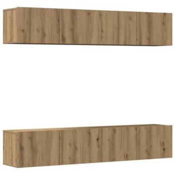 Muebles de TV de pared 4 piezas madera de ingeniería roble artesanal