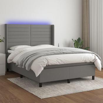Colchón box spring suave con tela LED gris oscuro 140x190 cm