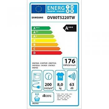 Secador de Ropa Samsung DV80T5220TW, Frontal, 8 kg, Bomba de Calor, A+++, Blanco