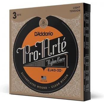 D'Addario EJ43 Pro-Arte Nylon Core Guitar Strings Set, Light Tension, 3-Pack