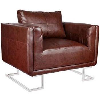 vidaXL Sillón Cuadrado Salón Forma Cubo Cuero Artificial Marrón Patas Cromadas
