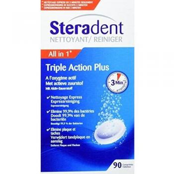 STERADENT - Triple Acción Plus para Limpieza de Prótesis Dental, Pack de 90 Comprimidos
