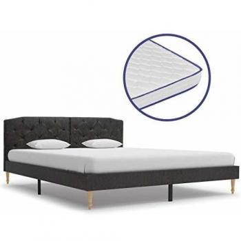 vidaXL Cama con Colchón Viscoelástico Tela Negra 160x200cm Tapizada Mobiliario Somieres Diseño Discreto Elegante Estructura Robusta Duradera