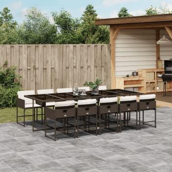 11-Piece Brown Poly Rattan Garden Dining Set with Cushions