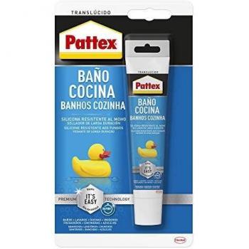 Pattex Baño y Cocina, silicona transparente resistente al moho, sellador impermeable para ducha, lavabo y más, silicona para baño fácil de usar, 1 tubo x 50 ml