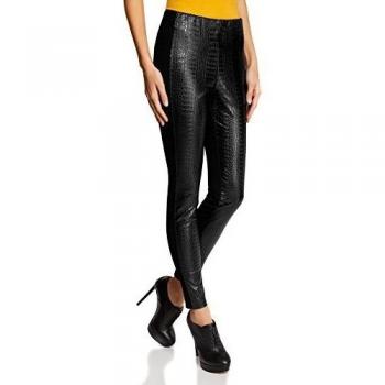 oodji Ultra Mujer Leggings de Punto con Piel Sintética, Negro, ES 44 / XL
