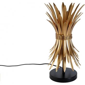 Lámpara de mesa Art Déco dorada - Wesley, diseño elegante y sofisticado, acabado dorado brillante, base robusta, pantalla de tela suave que difunde la luz cálidamente, ideal para decoración interior en estilo vintage o contemporáneo