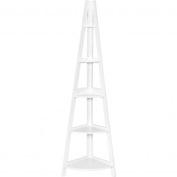 Estante Angular con Forma de Escalera de Madera de 5 Niveles para Ornamentos, Libros y Plantas, Color Blanco, Dimensiones 39 x 39 x 175 cm