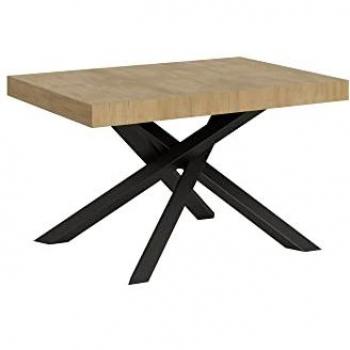 Mesa extensible 90x130/234 cm efecto madera roble natural con estructura de hierro, color antracita