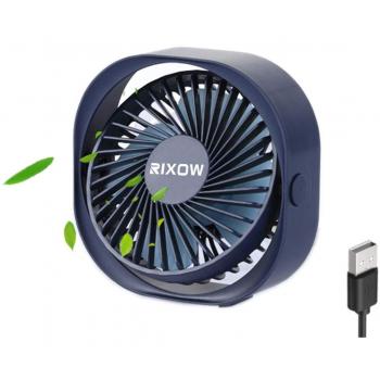 Rixow Ventilador USB, Mini Ventilador USB de Mesa Silencioso, Ventilador PC Giratorio Personal Portátil, Ideal para Oficina/Hogar/Viajar/Acampar, 3 Velocidades, Alimentado por USB