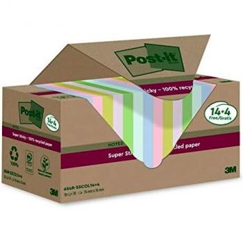 Post-it Super Sticky Recycled Notes - 70 Sheets - 76 x 76 mm - Assorted Colors - 14-Pack + 4 Free