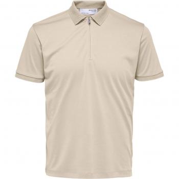 Polo de Manga Corta con Cremallera Selected Fave Beige 2XL