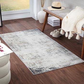 Alfombra Moderna Abstracta de Pelo Corto Utrecht 80x150 cm, Diseño Marmor en Marfil, Gris y Azul