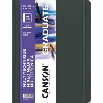 Cuaderno Canson Graduate de Técnica Mixta, 21,6 x 27,9 cm, 36 Hojas, Papel Blanco 200 g/m², Tapa Dura