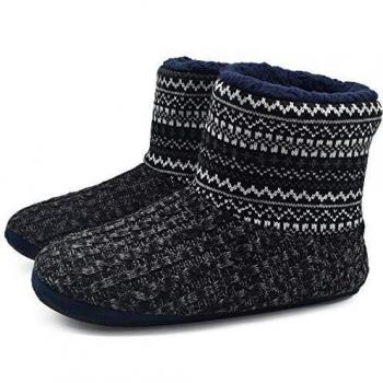 KuaiLu Zapatillas de Estar en Casa Hombre Cálido Invierno Interior Forro de Felpa Pantuflas Cerradas Espuma de Memoria Cómodo Antideslizante Botines
