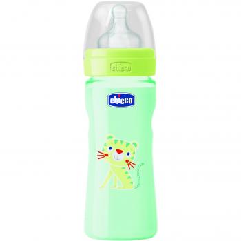 Chicco 00070723310000 biberones Bienestar de colores, de silicona 2m, 1 ranura ventosas ajustables, Neutral, 250 ml