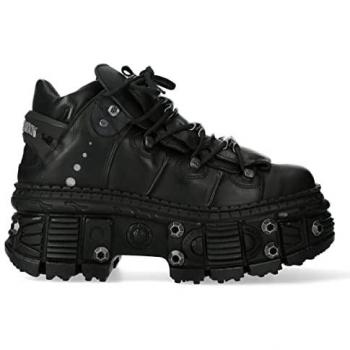 New Rock Unisex Gothic Platform Leather Ankle Boots - Black - Size EU 46
