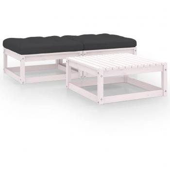 Juego de muebles de jardín 3 piezas con cojines en madera de pino maciza
