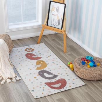 Alfombra Infantil Surya Pájaros Amarillo, Azul y Marrón 80 x 150 cm