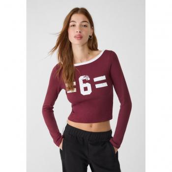 Burgundy Fitted T-shirt with Placement Print - Size L