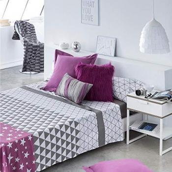 Juego de sábanas TRIÁNGULO 50% Algodón - 50% Poliéster Gris y Morado para Cama de 200x190/200 cm