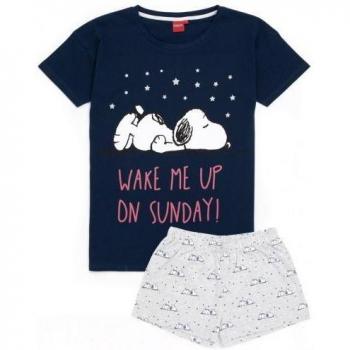 Conjunto de pijama corto para mujer Snoopy en color marina de guerra y gris claro, talla L