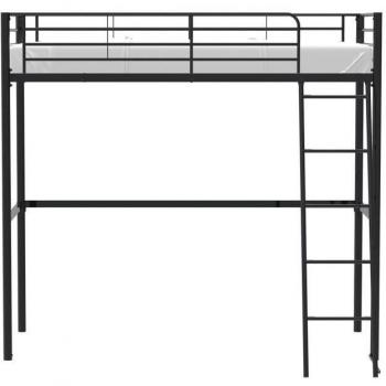 Cama Altillo Infantil Eliot de Metal Negro 90 x 190 cm con Somier Incluido